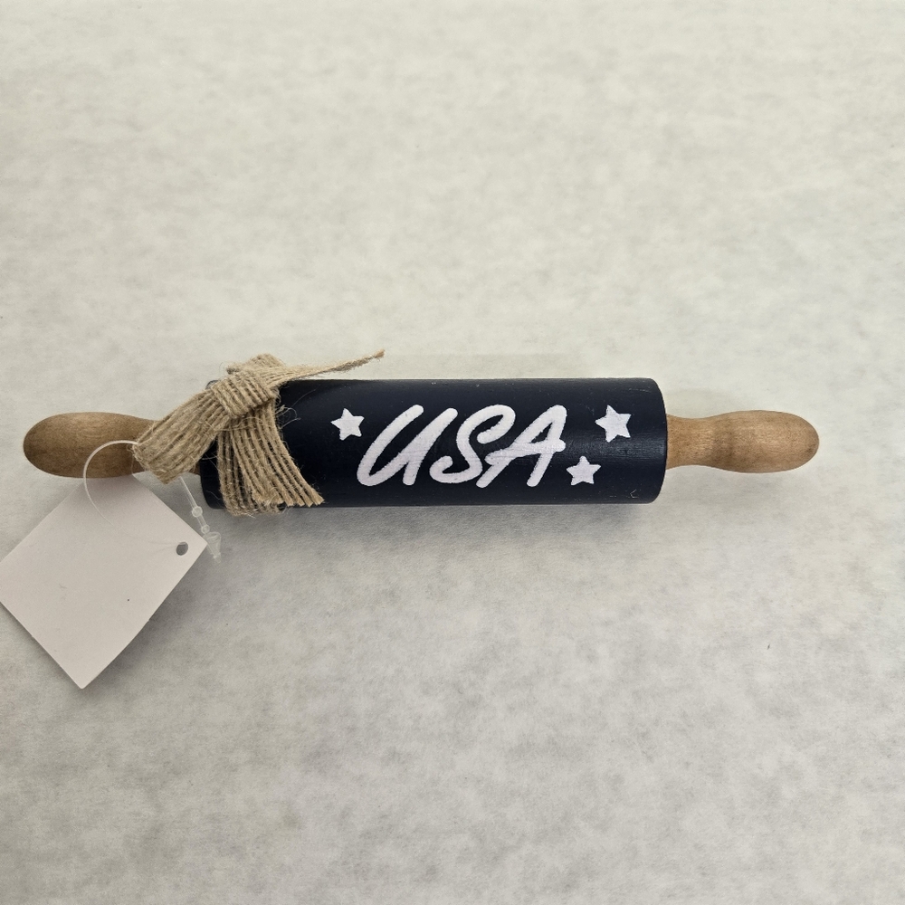 Blue and Natural Wood Rolling Pin with USA Design